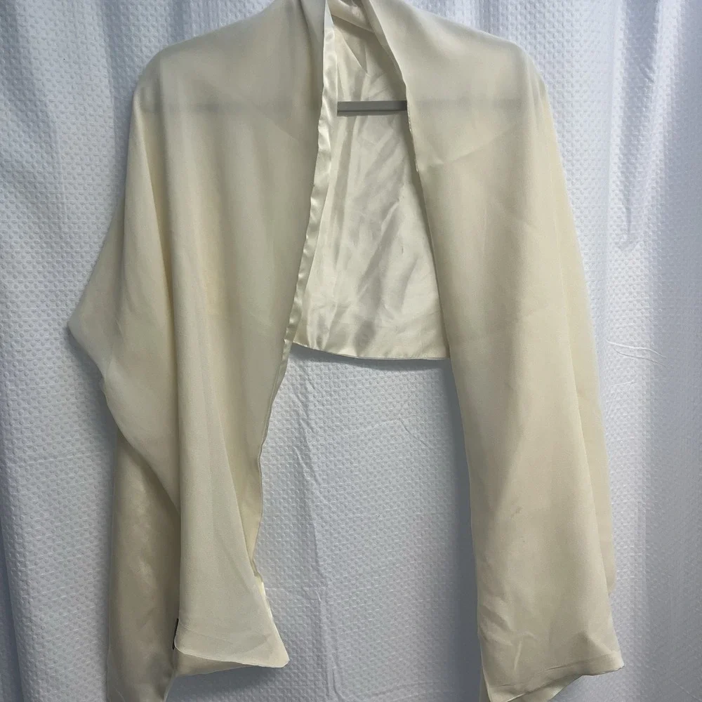 Cejan Ivory All Silk Satin Chiffon Wrap Shawl Scarf 20x70